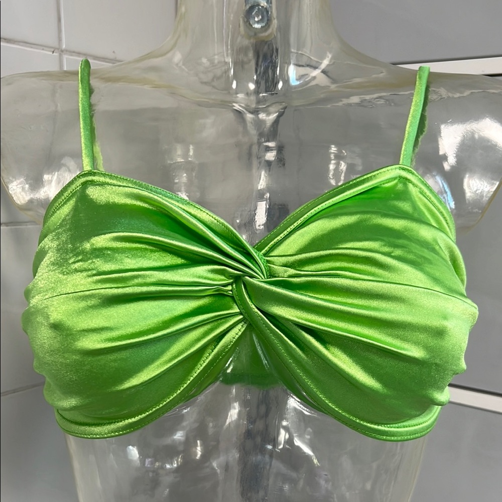 Lime Stretch Satin Twist Front Crop Cami Bralette L